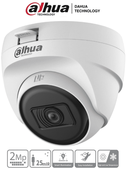 DAHUA HAC-T1A21N-U-28 - Cámara Domo de 2 Megapixeles/ Lente 2.8 mm / 100 Grados de Apertura/ Smart ir 25 Mts/ Uso Interior/ CVI/TVI/AHD/CBVS/