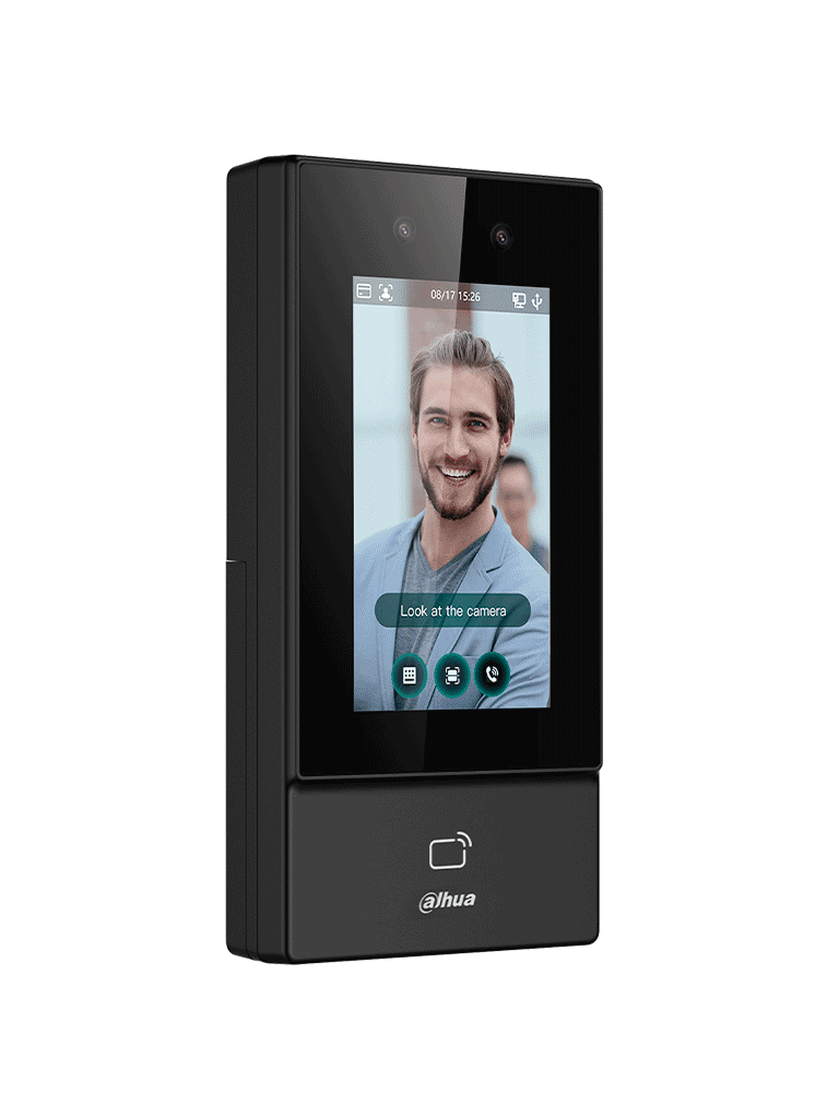 DAHUA ASI6213S-D - Control de Acceso para Exterior con Reconocimiento Facial  pantalla táctil de 4.3"  soporta 6000 usuarios  rostros y contraseñas  10 000 tarjetas ID 125 KHz  50 administradores  300 000 registros. Comunicación TCP/IP  IP65. #ACCDA