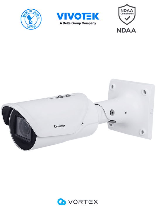 VIVOTEK IB837-HT - Cámara IP VORTEX Premium Series bullet exterior 5 MP  Lente varifocal 2.7-13.5mm  IR 50m  WDR Pro  IP66  IK10  NDAA  Almacenamiento 256GB  Advance AI
