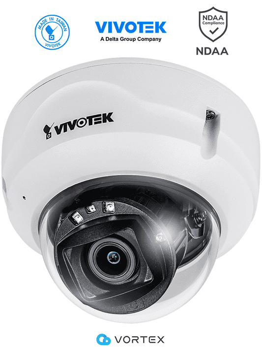 VIVOTEK FD839-EHTV - Cámara IP VORTEX Essential Series domo exterior 5 MP  lente varifocal 2.8-10mm  micrófono integrado  IR 30m  WDR Pro  IP66  IK10  NDAA  almacenamiento interno 256GB