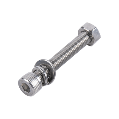1 Tornillo Allen Milimétrico de Acero Inoxidable  M8-1.25 x 16 / Con 1 Tuerca  1 Arandela de Presión y 1 Plana / Para Montajes de Módulos Foto Voltaicos.