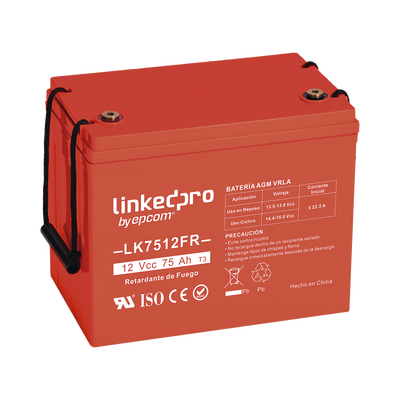 Batería 12 V / 75 Ah / UL / Tecnología AGM-VRLA / Vida útil promedio de 5 años / Retardo a la flama / Para uso en equipo electrónico  Alarmas de Intrusión / Incendio/ Control de acceso / Video Vigilancia / T2