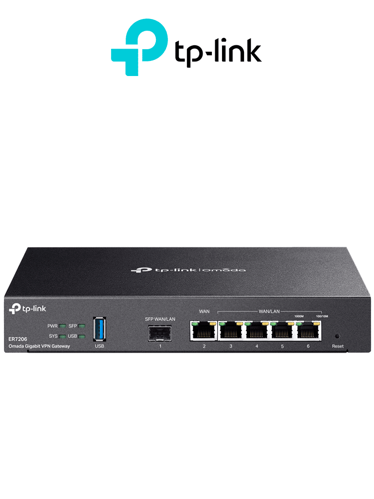 TP-LINK ER7206- Router Omada VPN SDN Multi-WAN Gigabit con 1 puerto WAN SFP y 1 puerto WAN RJ45 Gigabit  2 LAN RJ45 Gigabit y 2 configurables LAN/WAN. Hasta 150 000 sesiones concurrentes y administración centralizada Omada.
