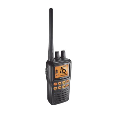 Radio Marino Portátil VHF  flotante y sumergible  Rx: 156.050-163.275MHz Tx: 156.025-157.425MHz  cumple con los canales marinos Internacionales  de EUA y Canadá
