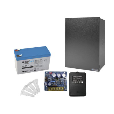 Kit con fuente PLB3 con salida de 12 Vcc a 4 Amper  incluye transformador y batería de 12 V a 7 Amper