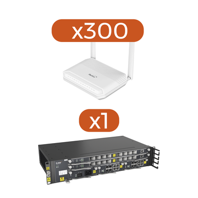 Kit 300 ONU´s HG6145F GPON WiFi 6  2.4/5 GHz  4 puertos Gigabit + 1 POTS + 2 USB  conector SC/UPC + 1 OLT AN5516-04-AC