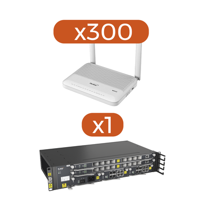Kit 300 ONU´s HG6144F GPON WiFi 6  Doble Banda 2.4/5 GHz   con 4 puertos Gigabit Ethernet + 2 POTS + 1 USB + 1 CATV (RF) + 1 OLT AN5516-04-AC