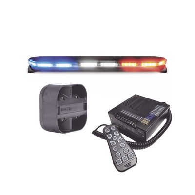 Kit de Sirena  Bocina y Torreta de 47"  Serie 16 con 300 LEDs  Dual Color  Frente: Rojo/Blanco  Azul/Blanco  Trasero: Rojo/Ámbar  Azul/Ámbar
