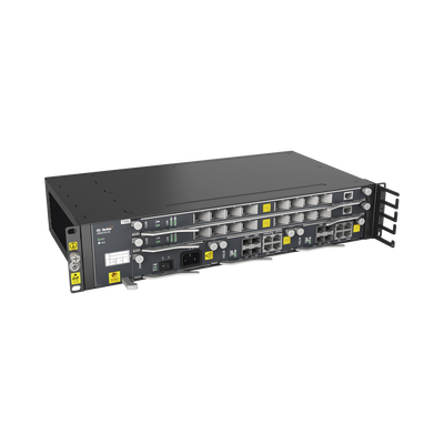 OLT Carrier Class Modular GPON  2 Ranuras  Incluye 2 Tarjetas de Servicio de 16 puertos GPON  (32 Modulos GPON C+ Incluidos) 1 Fuente de CA  2 UR  Incluye Instalación de software UNM2000  (Interoperabilidad con ONU´s de Terceros sin Costo)
