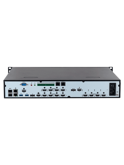 DAHUA DHI-NVD1205DU-4I-8K  Decodificador de vídeo IP Ultra HD (8k)/ 12 salidas HDMI/H265+/ H265/ H264/ MJPEG/ HDMI /DVI-I/ Soporta 1/4/6/8/9/16/25/36 y división libre/ RS232  RS485/  Control de pantallas de empalme para zoom/fusión/desplazamiento