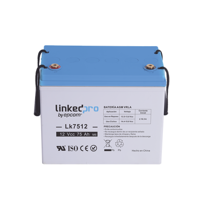 Batería 12 Vcc / 75 Ah / UL / Tecnología AGM-VRLA / Vida útil promedio de 5 años / Para uso en equipo electrónico / Sistemas de emergencia y aplicaciones fotovoltaicas Terminales T3