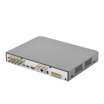 (ACUSENSE / Evita Falsas Alarmas) DVR 8 Megapixel / 8 Canales TURBOHD + 8 Canales IP / 1 Bahía de Disco Duro / Audio por Coaxitron / 8 Entradas de Alarma / 4 Salida de Alarma / H.265+