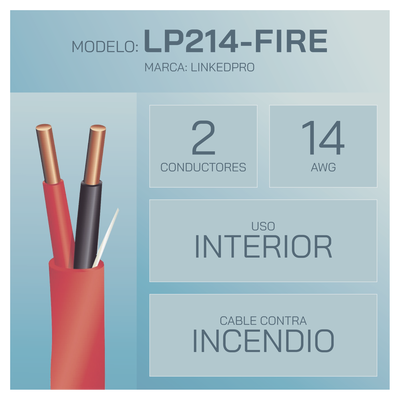 Alambre de Alarma contra Incendios - Bobina de 305 Metros: 2 x 14 AWG  Rojo  Tipo FPLR  (UL) FT4  Ideal para Sistemas de Detección y Evacuación de Incendios