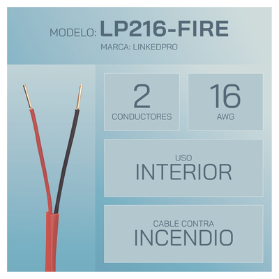 Alambre de Alarma contra Incendios - Bobina de 305 Metros: 2 x 16 AWG  Rojo  Tipo FPLR  (UL) FT4  Ideal para Sistemas de Detección y Evacuación de Incendios