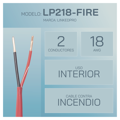 Alambre de Alarma contra Incendios - Bobina de 305 Metros: 2 x 18 AWG  Rojo  Tipo FPLR  (UL) FT4  Ideal para Sistemas de Detección y Evacuación de Incendios
