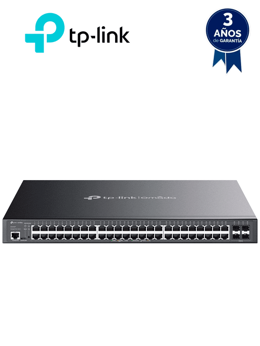 TP-LINK SG3452P - Switch L2+ Omada PoE+ con 48 puertos PoE+ 10/100/1000 Mbps  4 puertos SFP 1G  consola RJ45/microUSB  gestión centralizada Omada/Stand-Alone  soporte Multicast IGMP  Calidad de Servicio (QoS)  y presupuesto PoE 384W.