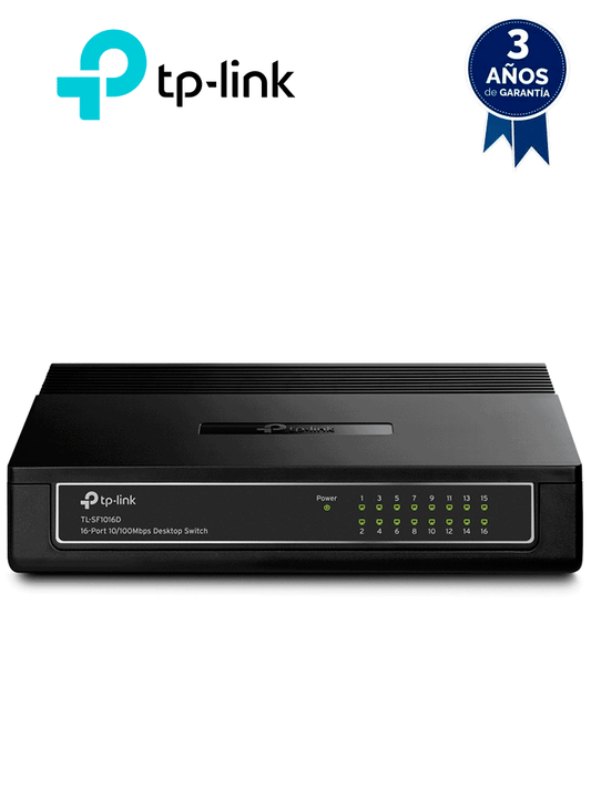 TP-LINK TL-SF1016D - Switch de escritorio con 16 puertos RJ45 Fast Ethernet  diseño en plástico y configuración Plug and Play.