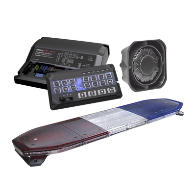 Kit de Sirena  Bocina y Torreta de 48"  Con 216 LEDs  Dual Color  Frente: Rojo/Blanco  Azul/Blanco  Trasero: Rojo/Ámbar  Azul/Ámbar