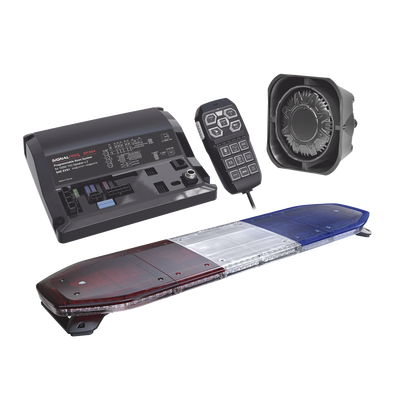 Kit de Sirena  Bocina y Torreta de 48"  Con 216 LEDs  Dual Color  Frente: Rojo/Blanco  Azul/Blanco  Trasero: Rojo/Ámbar  Azul/Ámbar