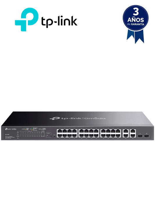 TP-LINK SL2428P - Switch PoE+ JetStream SDN administrable con 24 puertos 10/100 Mbps  2 puertos 10/100/1000 Mbps (Uplink)  2 puertos SFP (combo 2 RJ45 10/100/1000 Mbps)  capacidad de 250W y administración centralizada OMADA SDN.