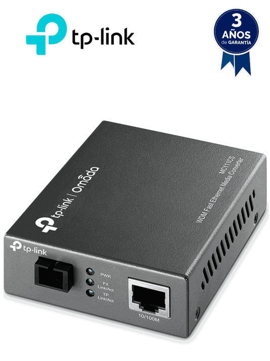 TP-LINK MC111CS - Convertidor de Fibra Óptica WDM Monomodo con 1 puerto RJ45 10/100 Mbps y 1 puerto SC/UPC 100 Mbps. Alcance de hasta 20 km  requiere el modelo MC112CS para funcionar  plug and play.