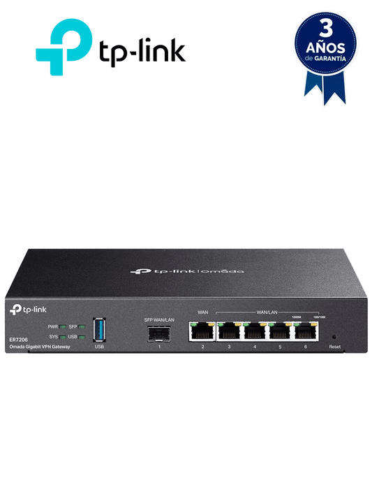 TP-LINK ER7206- Router Omada VPN SDN Multi-WAN Gigabit con 1 puerto WAN SFP y 1 puerto WAN RJ45 Gigabit  2 LAN RJ45 Gigabit y 2 configurables LAN/WAN. Hasta 150 000 sesiones concurrentes y administración centralizada Omada.