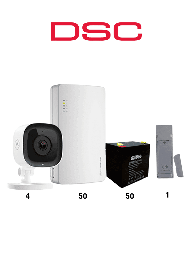 DSC SEM300 50 PACK - Paquete de 50 Comunicadores SEM300  Comunicador Dual  SIM/  IP para PowerSeries de Alarm.com   50 baterías Saxxon 12V 4.5Ah CBAT45AH  4 Cámaras de alarm.com ADC-V523X y 1 ADC-FLEX-100-MX-AT - Contacto Magnetico