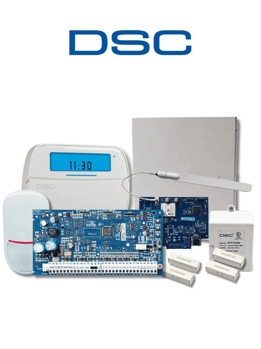DSC NEO-ICON-IPLTE-SB - Paquete SERIE NEO con panel HS2032 de 8 zonas cableadas expandible a 32/Teclado de Iconos HS2ICN /Sensor PIR LC200 Cableado/2 contactos blancos cableados/Transformador/Gabinete GTVCMX003/Comunicador Dual TL280LE/Sin Batería #