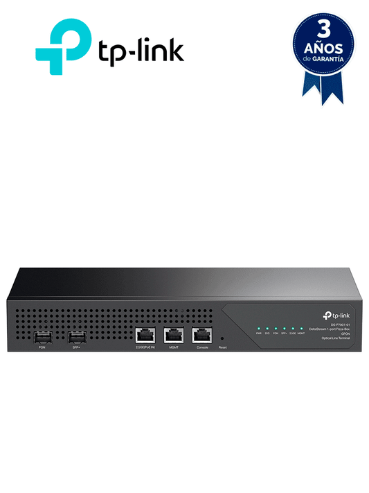 TP-LINK DS-P7001-01 -Delta Stream - OLT con 1 puerto GPON  128 ONUs  1 puerto 2.5G RJ45  1 puerto SFP+ Uplink   Puertos de Gestión RJ45  1 puerto Alarmas   Funciones L2 Completas y L2+/L3 Avanzadas   Administración desde la nube (DPMS).