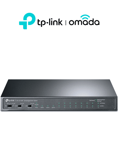 TP-LINK - TL-SL1311MP / Switch de Escritorio No Administrable 11 Puertos / 8 puertos 10/100Mbps RJ45 POE+/ 2 Puertos 10/100/1000 RJ45 / 1 Puerto Gigabit SFP / 8 puertos POE+ / 124 Watts totales /  POE Hasta 100m / Modo Extendido Hasta 250m