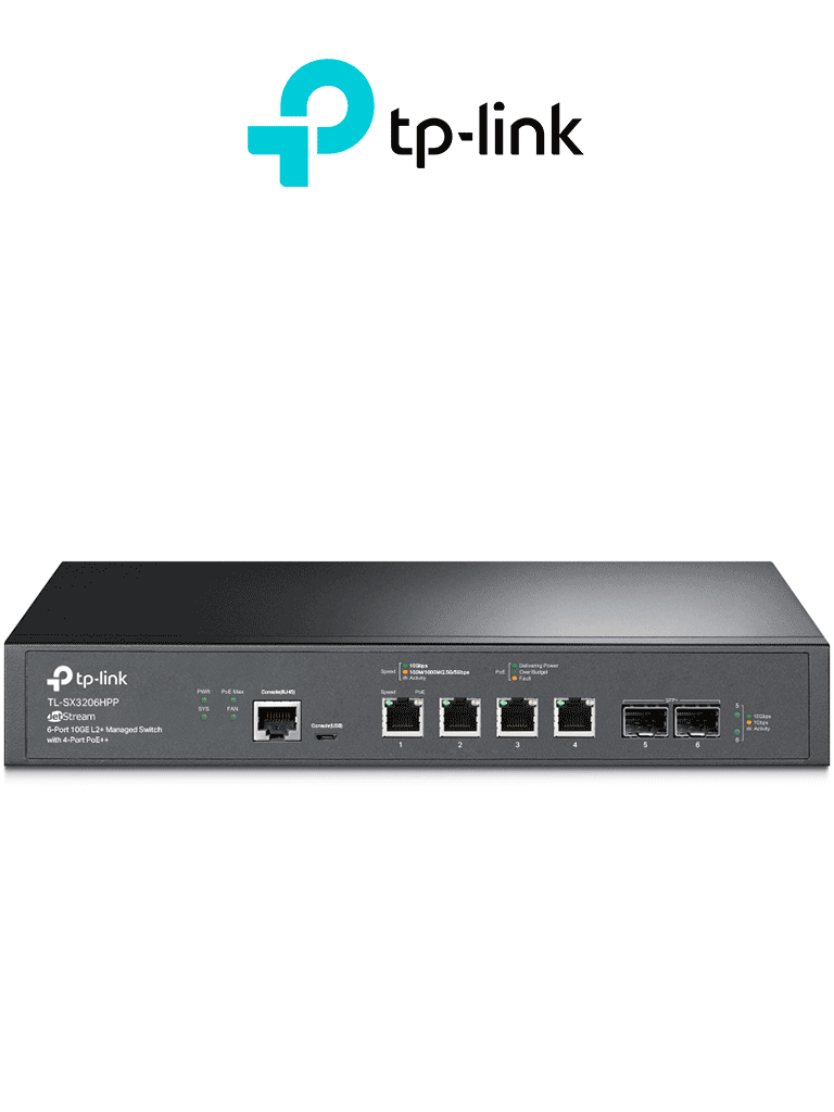 TP-LINK - TL-SX3206HPP / Switch administrable JetStream / 6 puertos 10GE L2+ / 4 puertos PoE++ / 200 W POE TOTAL
