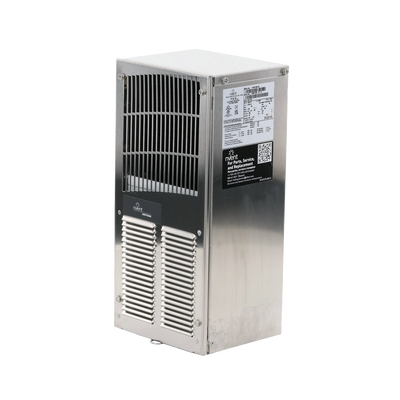 Aire Acondicionado Compacto Para Exterior  Uso en Gabinetes de Telecomunicaciones de Grado Industrial  Frío T15  800 BTU  115 Vca  de Acero Inoxidable 304  Color Gris