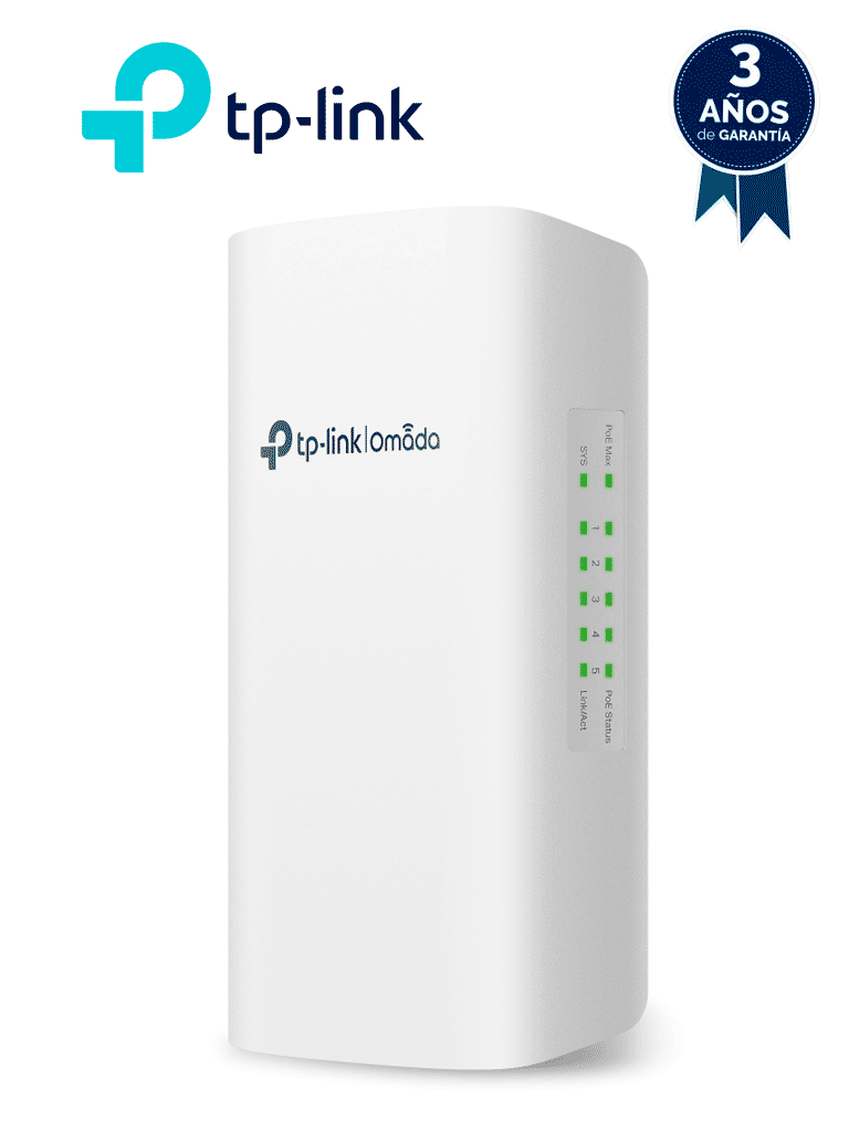 TP-LINK SG2005P-PD - Switch Omada Smart de 5 puertos Gigabit  1 PoE++ In y 4 PoE+ Out para exterior   Distancia POE de 200 Metros   IP55  Administración en la nube con Omada.