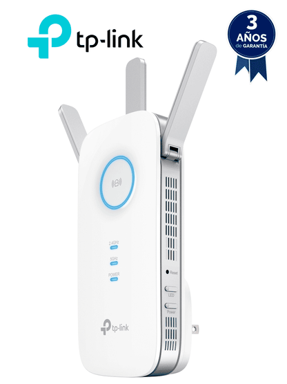 TP-LINK RE450 -  Repetidor de señal WiFi AC1750 de doble banda 2.4GHz (450Mbps) y 5GHz (1300Mbps) con indicador inteligente de señal  modo punto de acceso  3 antenas externas y 1 puerto Ethernet (RJ45) 10/100/1000Mbps.