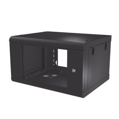 Gabinete de Pared de 6U con Puerta de Cristal Templado  479.5 mm de Profundidad  Rack de 19    Acero Reforzado Color Negro.