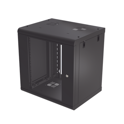 Gabinete de Pared de 12U con Puerta de Cristal Templado  479.5 mm de Profundidad  Rack de 19    Acero Reforzado Color Negro.