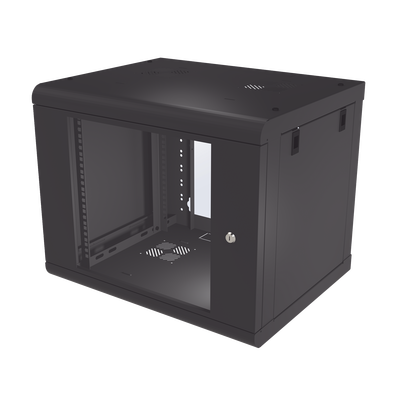 Gabinete de Pared de 9U con Puerta de Cristal Templado  479.5 mm de Profundidad  Rack de 19    Acero Reforzado Color Negro.