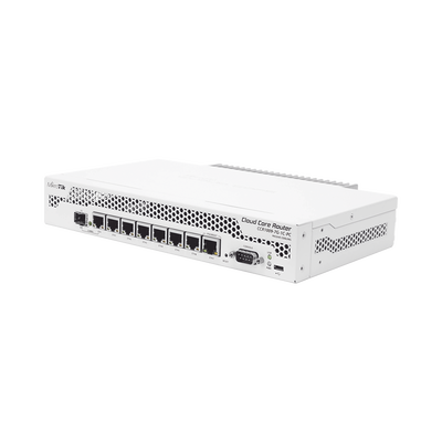 Cloud Core Router  CPU 9 Núcleos  7 Puertos Gigabit Ethernet  1 Combo TP/SFP  1 GB Memoria  Enfriamiento Pasivo