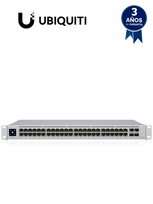 UBIQUITI USW-48 UniFi Switch Capa 2 de 48 puertos 10/100/1000 Mbps más 4 puertos 1G SFP  con pantalla informativa.