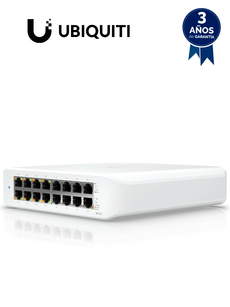 UBIQUITI USW-LITE-16-POE - Switch UniFi Lite  PoE administrable  con 16 puertos 10/100/1000 Mbps y 8 puertos 802.3af/at  con un presupuesto PoE de 45W