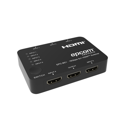Switch HDMI 5x1 | 18Gbps | 4K@60Hz | YCbCr 4:4:4 | HDR  Dolby Vision y HLG | Soporte 3D | Conmutación Automática y Manual | Diseño Compacto