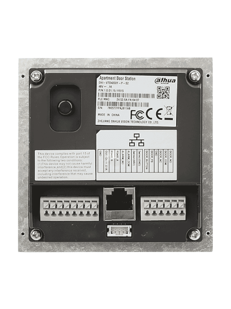 DAHUA DHI-VTO4202F-P-S3 - Modulo de Camara IP de 2 Megapixeles para Videoportero Modular con 160 Grados de apertura y protección IP65 e Ik10 con conexión RJ45 & 2 Wire #MCI1Q125