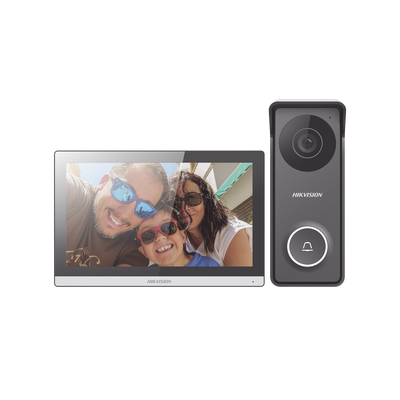 Kit de Videoportero Hibrido TurboHD con Pantalla LCD touch de 7" Wi-Fi / Frente de Calle para Exterior Metalico / 720p (1 Megapíxel )117° de Visión (Gran Angular) / Llamada a App Hik-Connect