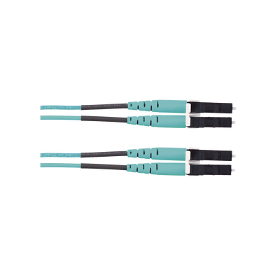 Jumper de Fibra Optica Multimodo 50/125 OM3  LC-LC Duplex  LSZH (Cero Halógenos)  Color Aqua  10 Metros