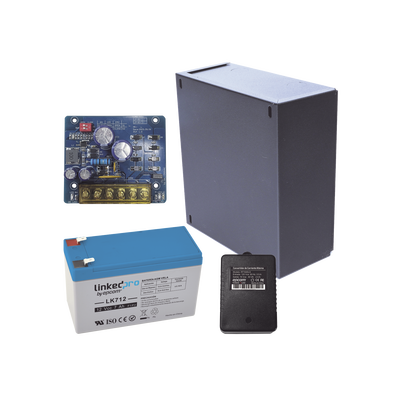 Kit con fuente PLB2 con salida de 12 Vcc a 2.5 Amper  incluye transformador y batería de 12 V a 7 Amper