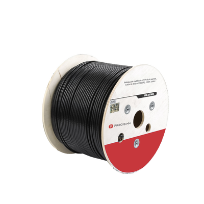 Bobina de cable de UTP de 4 pares Cat5e de 305 m (1000 ft)  100% Cobre  LDPE Resistente a rayos UV Relleno de Gel  Color Negro  24 AWG  Uso en Exterior   Para Aplicaciones de Voz  Datos y Video