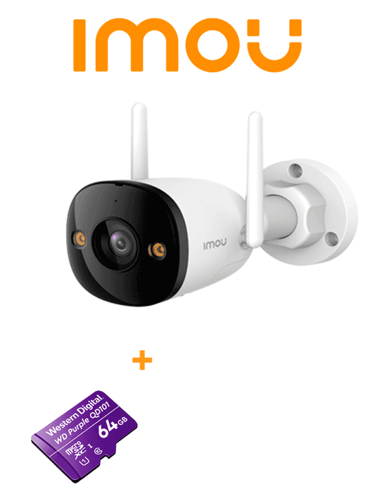 GRATIS MEMORIA 64GB IMOU Bullet 3 3MP (IPC-S3EN-3M0WE) + WDD064G1P0C - Cámara IP Bullet WiFi de 3MP  Full Color  con IMOU Sense  visión nocturna inteligente  audio bidireccional  disuasión activa  108° de visión  IR 30m  H.265  IP67 y ranura MicroSD