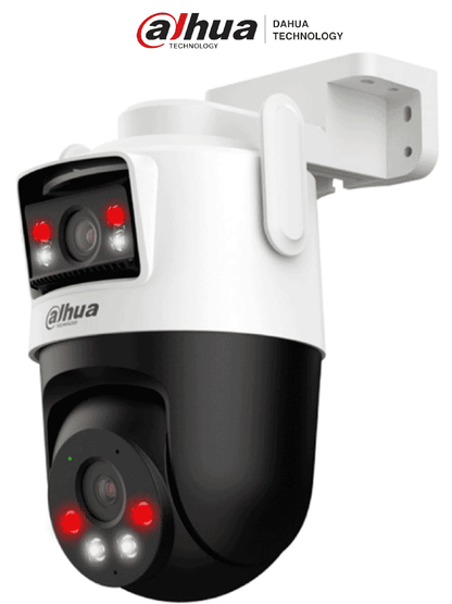 Dahua IPC-WPT1539DD-SW-5E2-PV - Cámara IP PT Wifi Dual de 10 MP  2 Lentes de 5 MP cada uno (Fijo y PT)  Iluminador Dual Inteligente/ IR de 50m  Microfono y Altavoz Integrados  IA  Autotracking  Disuación activa  Ranura MicroSD  IP66