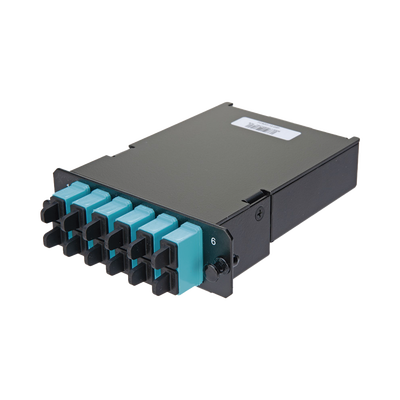 Placa Acopladora de Fibra Óptica FAP  Con 12 Pigtails y 6 Conectores SC Duplex (12 Fibras)  Para Fibra Multimodo OM3/OM4  Color Aqua