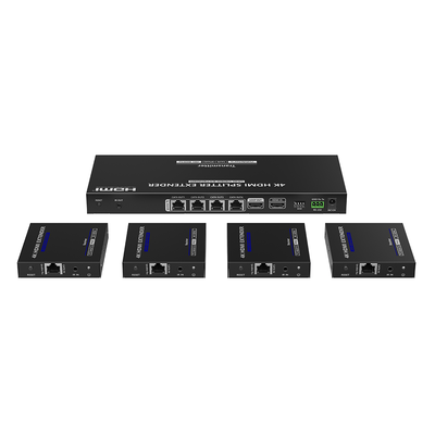 Kit Divisor y Extensor HDMI | 1x4 | Hasta 70 m |Resolución 4K @ 60 Hz |  Cat 6/6a/7 | IPCOLOR | CERO LATENCIA | Puerto S/PDIF | EDID | RS232 | Salida Loop / PoC